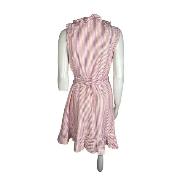 New Draper James Wrap Dress Womens 2 Reba Stripe Seersucker Multicolor MSRP$135 - Picture 2 of 6